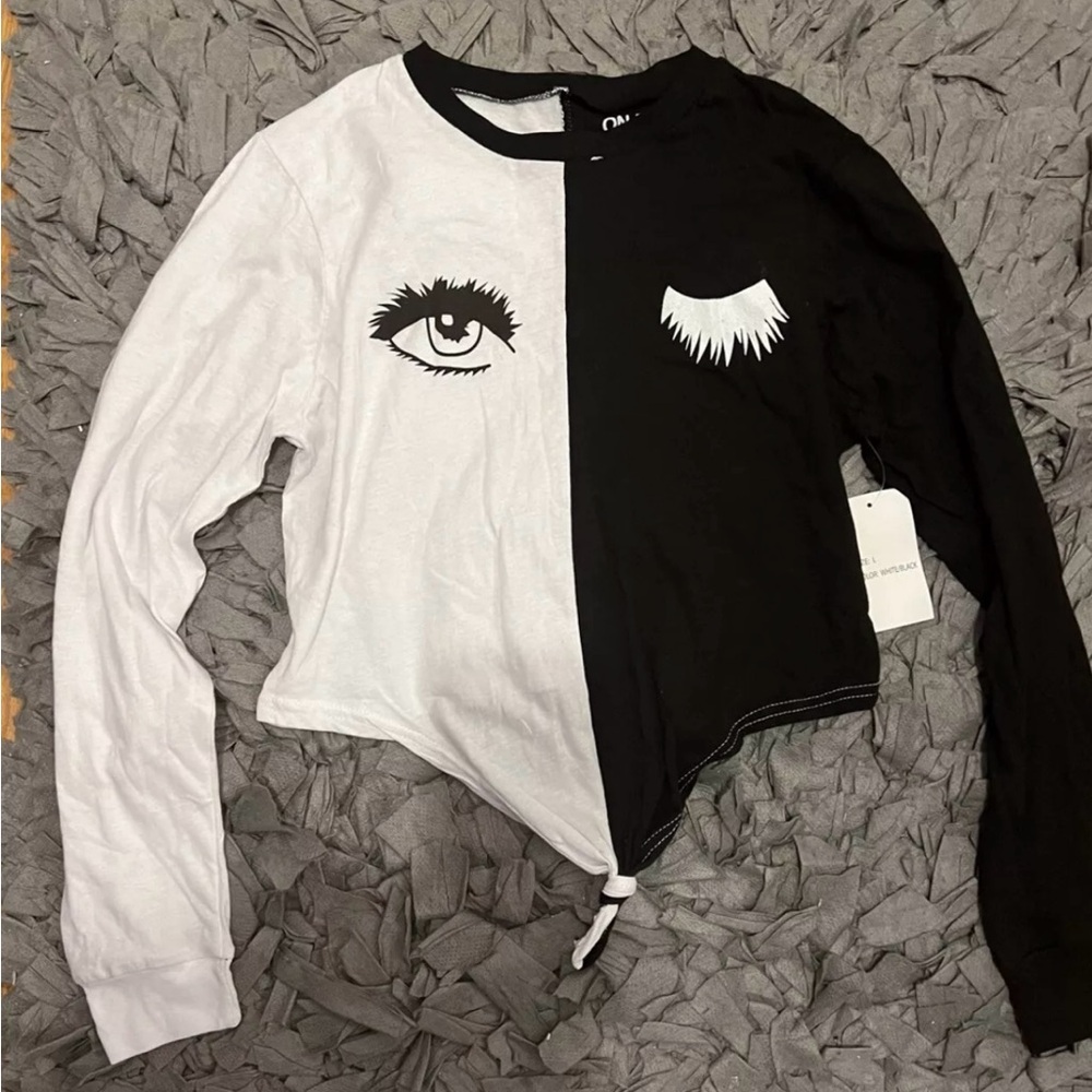 Eyelash Long Sleeve Black and White Top